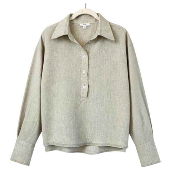 Reiss Nina Linen Open-Collar Overhead Shirt Sage Green Quiet Luxury 4 - Picture 7 of 10